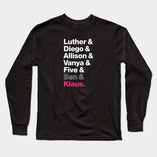 The Members of the Umbrella Academy - White, Clear, Pink Long Sleeve T-Shirt by viking_elf